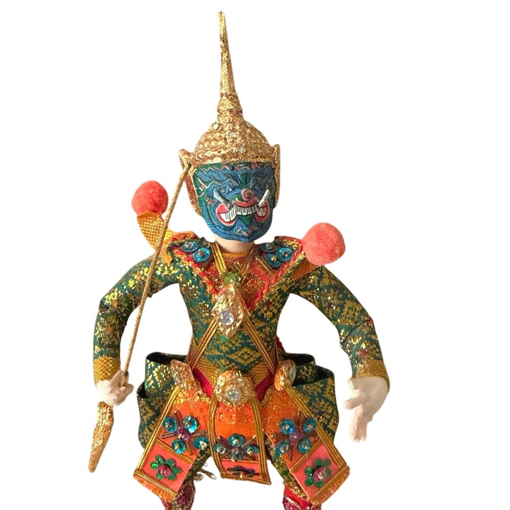 Vintage Thai Khon Dancing God Doll – Green Costume (11.5”) - Picture 11 of 14